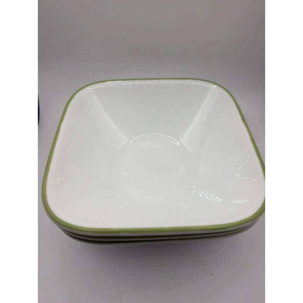 3 Vintage Corelle Green Rimmed Bamboo Leaf 6 3/8